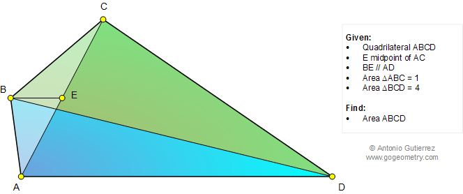Problema de Geometria 1030: Cuadrilátero, Triangulo, Área, Punto Medio, Rectas Paralelas