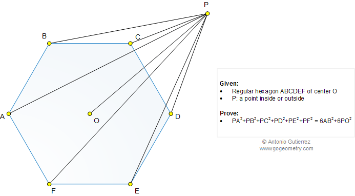 Problema de Geometria 1050: Hexágono Regular, Centro, Distancia, Relaciones Métricas