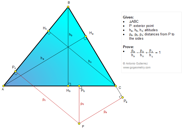 Infographic Geometry problem: Triangle, Altitudes, Interior Point, Distance, Ratio