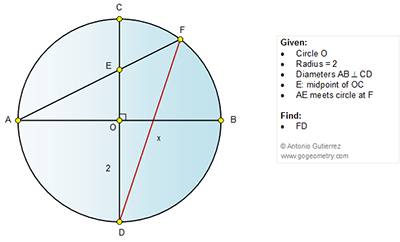 Online Math: Geometry Problem 1090. Circle, Diameters, Chord, Perpendicular, Metric Relations.