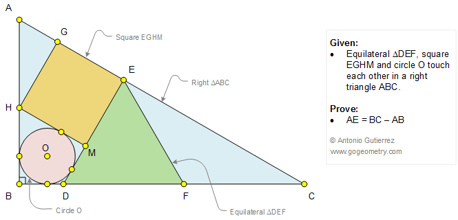 Geometry Problem 1092 Equilateral Triangle, Square, Circle, Tangent, 90 Degree, Sangaku