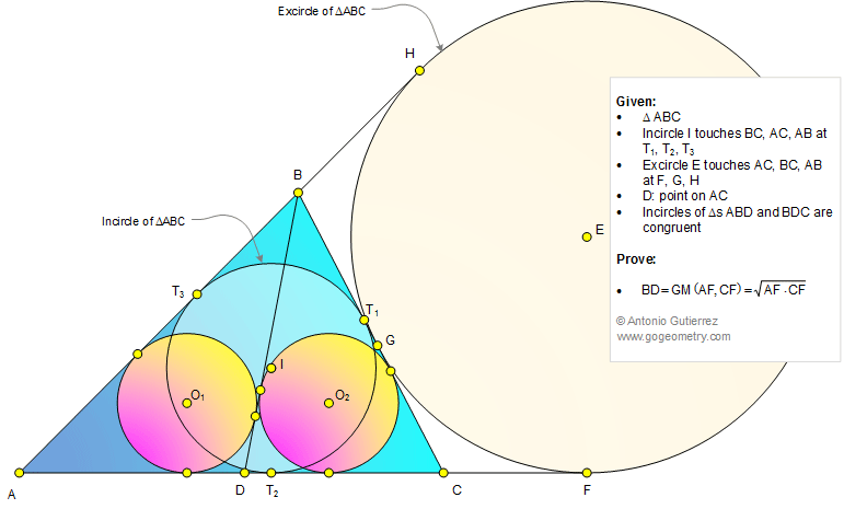 Geometry Problem 1105: Triangle, Incircle, Excircle, Cevian, Tangent, Congruence, Geometric Mean