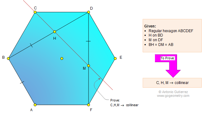 Geometry Problem 1106: Regular Hexagon, Congruence, Diagonal, Collinear Points