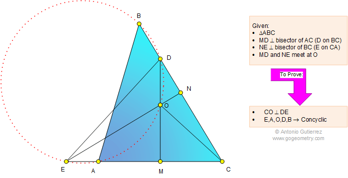 Infographic Geometry problem 1113: Triangle, Perpendicular Bisector, 90 Degrees, Circle, Concyclic Points, Cyclic Quadrilateral