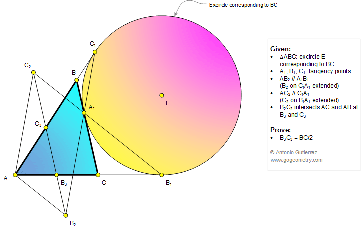 Infographic Geometry problem 1132 Triangle, Excircle, Tangency Point, Parallel, Midpoint
