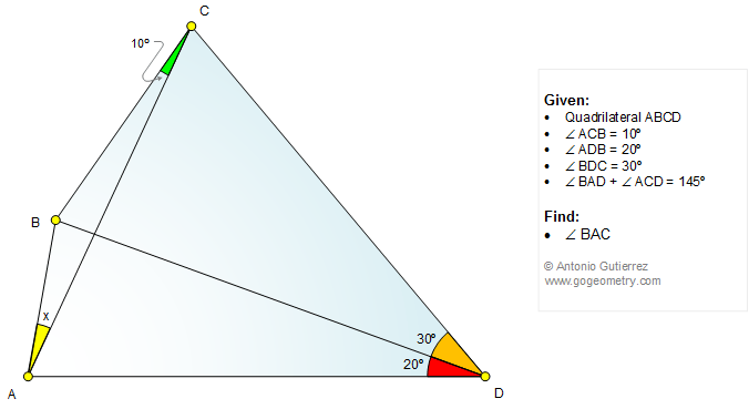 Geometry Problem 1152 Triangle, Quadrilateral, Angle, 10, 20, 30 Degrees