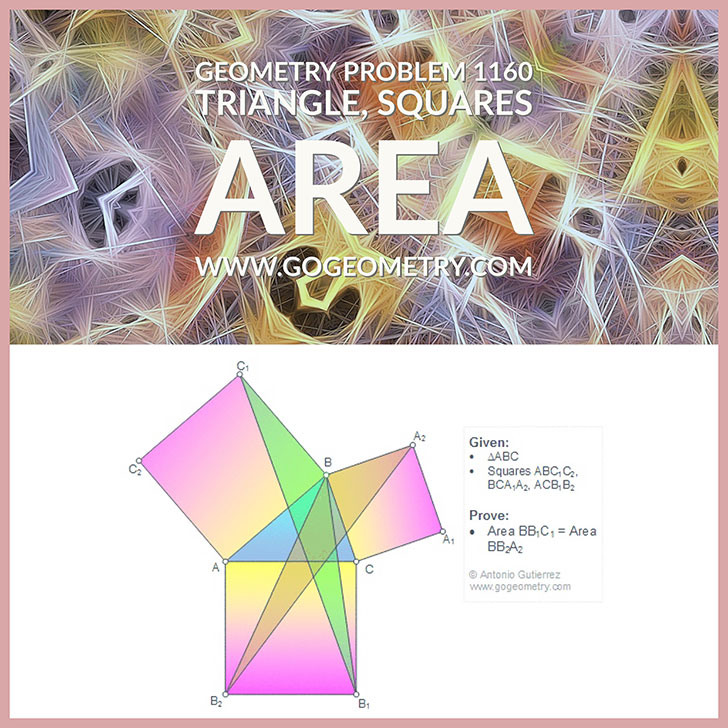 Typography of Geometry Problem 1160: Triangle, Three Squares, Area, Equivalent Triangles, iPad Apps. Math Infographic, Tutor