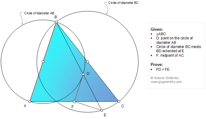 Geometry Problem 1166: Triangle, Circles, Diameters, Secant, Midpoint, Congruence