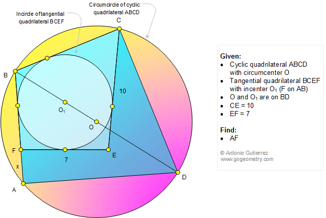 Geometry Problem 1181: Cyclic Quadrilateral and Tangential Quadrilateral, Diameter as a Diagonal, Incenter, Circumcenter
