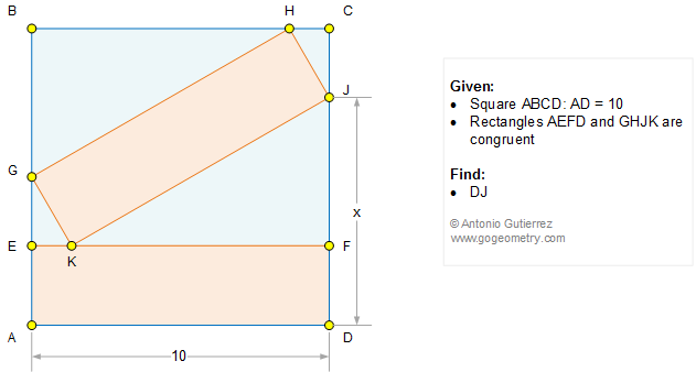 Geometry Problem 1195: Square, Two Rectangles, Congruence, Metric Relations.