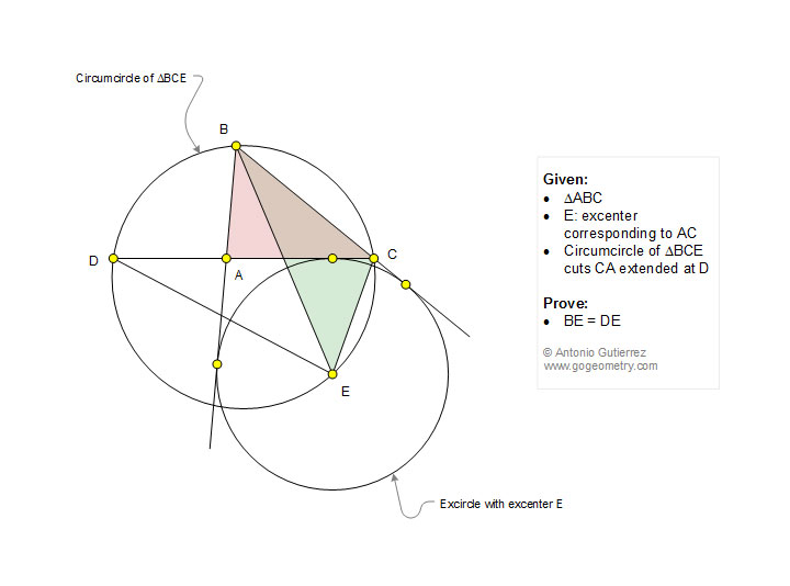 Geometry Problem 1209: Triangle, Circle, Excircle, Excenter, Circumcircle, Congruence.
