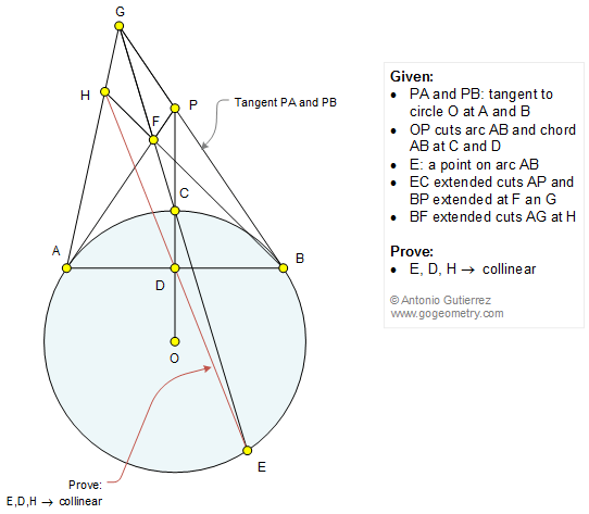 Geometry Problem 1210: Circle, Tangent Line, Secant, Chord, Collinear Points