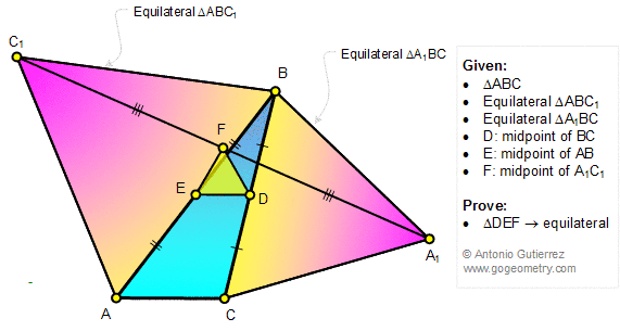 Geometry Problem 1220: Scalene Triangle, Equilateral Triangles, Midpoints, 60 Degrees, Congruence.
