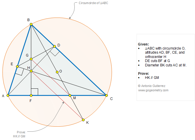 Geometry Problem 1248: Triangle, Circumcircle, Circle, Diameter, Orthocenter, Altitude, Parallel Lines