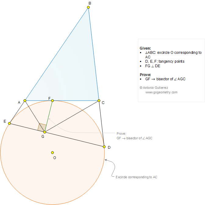 Geometry Problem 1266: Triangle, Excircle, Circle, Tangency Points, Perpendicular, 90 Degrees, Angle Bisector