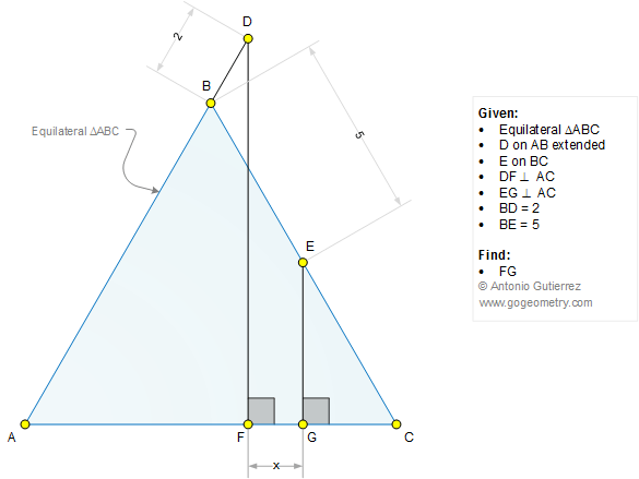 Geometry Problem 1275: Equilateral Triangle, Perpendicular, Projection, Metric Relations, Measurement