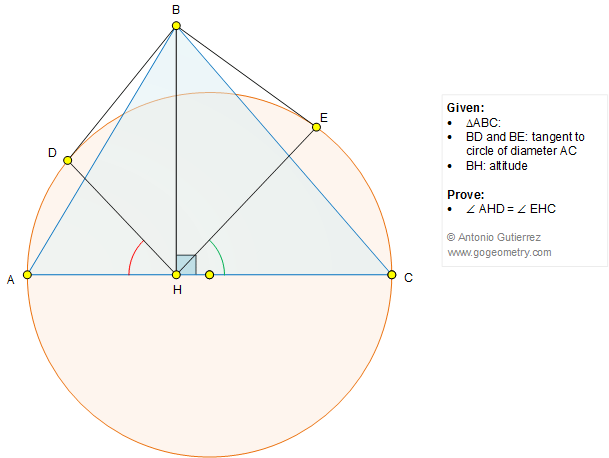 Geometry Problem 1281: Triangle, Circle, Diameter, Tangent, Altitude, Congruent Angles