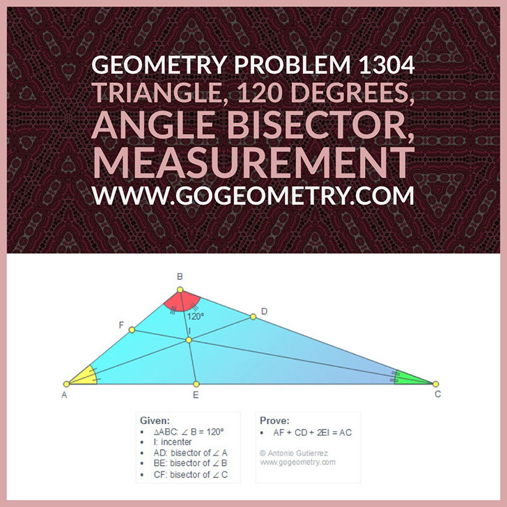 Typography of Geometry Problem 1304: Triangle, 120 Degrees, Angle Bisector, Incenter, Measurement, iPad Apps. Math Infographic, Tutor