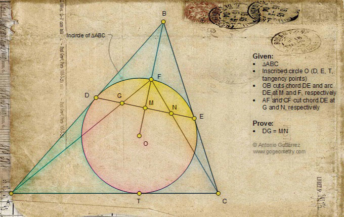 Sketch of Geometry Problem 1315: Triangle, Incircle, Tangent, Chord, Circle, Congruence, iPad Apps