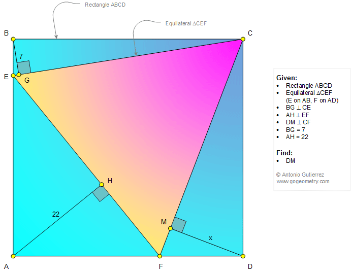 Geometry Problem 1318: Rectangle, Equilateral Triangle, Distances, Perpendicular, Measurement