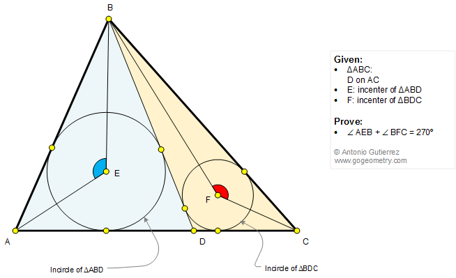 Triangle, Cevian, Incenters, Sum of Angles, 270 Degrees