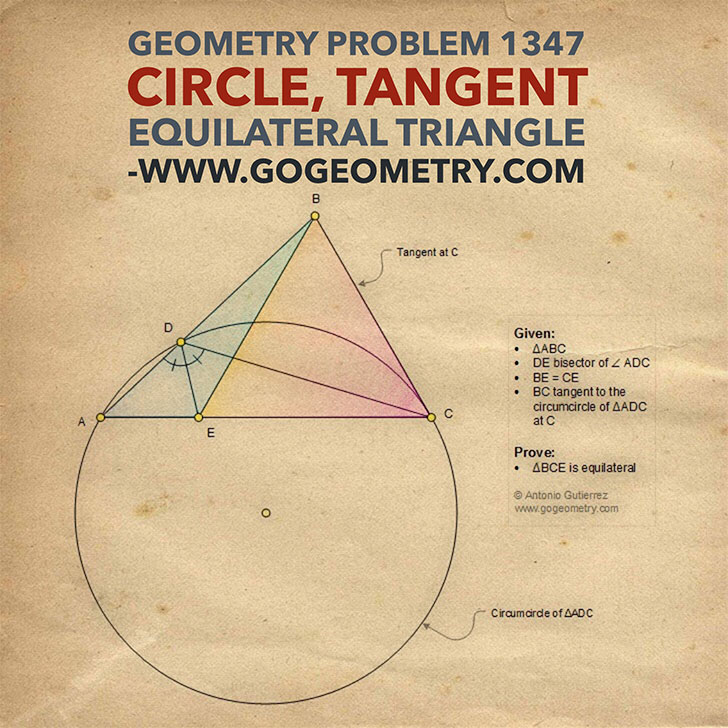 Artwork of Problem 1347, Circle, Tangent, Equilateral Triangle, iPad Apps, Typography and Sketch