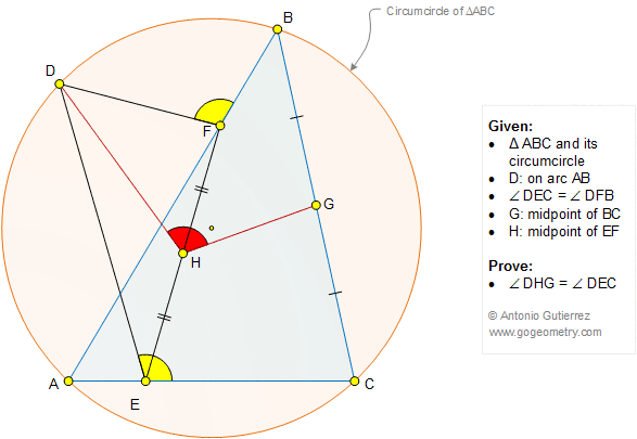 Geometry Problem 1359: Triangle, Circumcircle, Congruent Angles, Midpoints