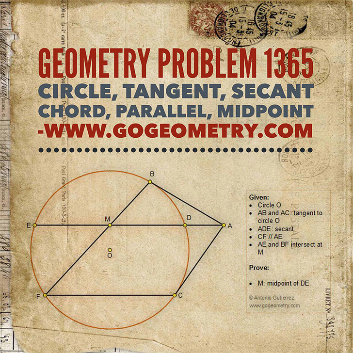 Sketch and typography of Geometry Problem 1365, Circle, Tangent, Secant, Chord, Parallel, Midpoint, Sketch, using iPad Apps, Tutor