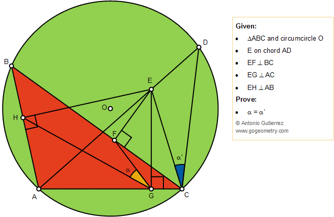 Geometry Problem 1399: Triangle, Circumcircle, Perpendiculars, Angles, Congruence, Cyclic Quadrilateral, Measurement, Tutor