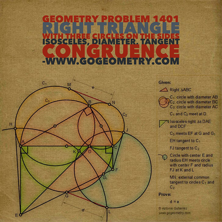 Sketch of problem 1401 using iPad Apps, Triangles, Circles, Tangent, Congruence, Diameters