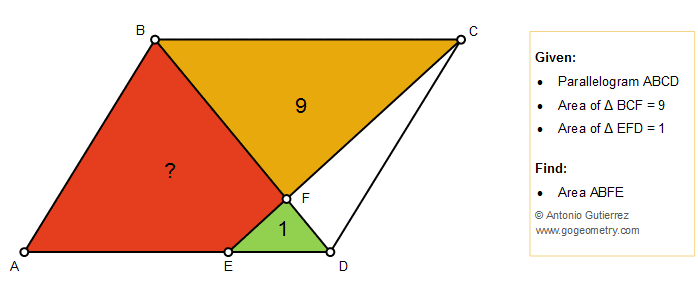 Geometry problem 1424: Triangle, Parallelogram, Trapezoid, Area, Diagonal, Measurement, Tutoring