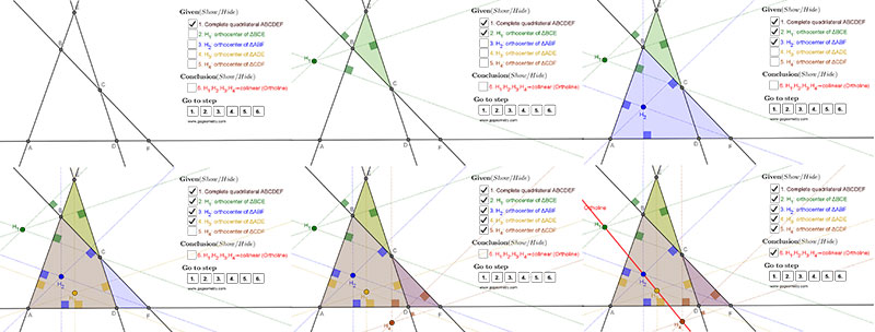 Step-b-step diagrams exporting prom geogebra, Dynamic Geometry 1450: Ortholine, Steiner Line.