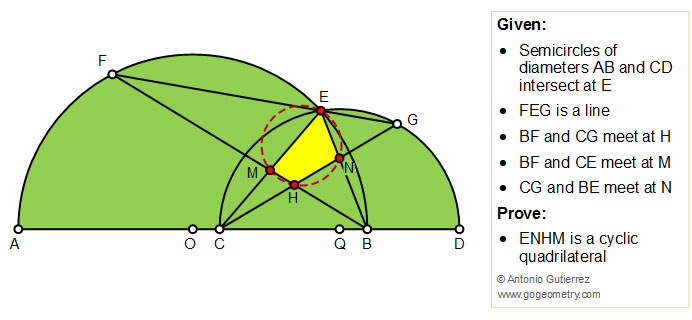 Geometry Problem 1453: Two Semicircles, Cyclic Quadrilateral, Concyclic Points