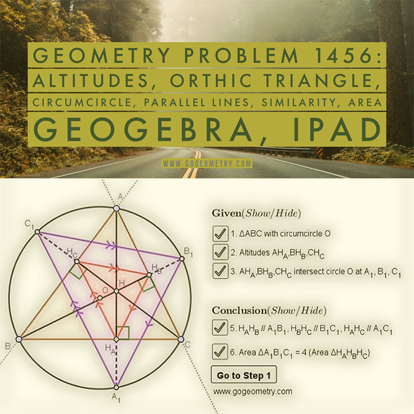 Poster of Problem 1456, Altitude, Orthic Triangle, Circumcircle, Similarity, Area. Using iPad 
