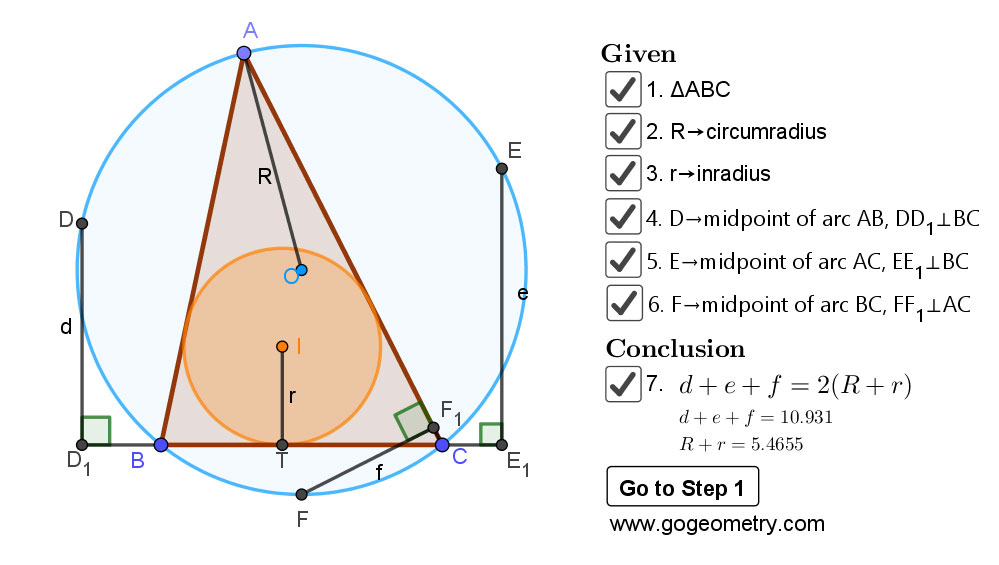 Dynamic Geometry 1469: Steiner Theorem, Triangle, Circumradius, Inradius, Sum of Exradii, Step-by-step Illustration Using GeoGebra, iPad Apps