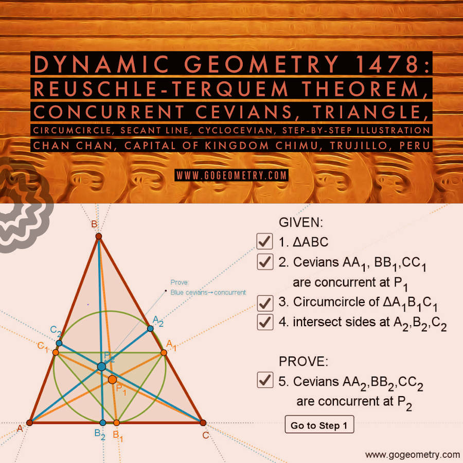 Dynamic Geometry 1478: Reuschle-Terquem Theorem, Concurrent Cevians, Triangle, Circumcircle, Step-by-step Illustration Using GeoGebra, iPad Apps