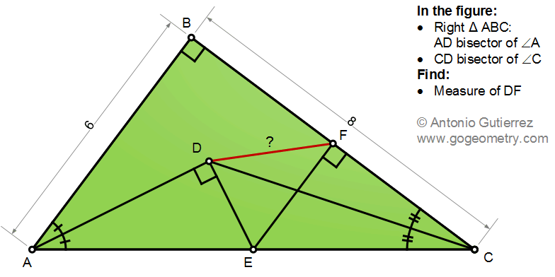 Geometry Problem 1489: Right Triangle, Angle Bisectors, Perpendicular, Measurement, Measurement