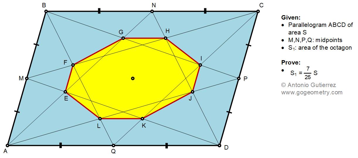 Geometry Problem 1494: Parallelogram, Midpoints, Octagon, Areas
