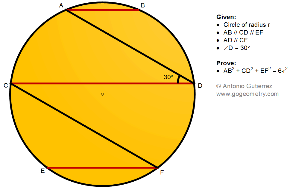 Geometry Problem 1495: Circle, Parallel Chords, 30 Degree Angle, Square