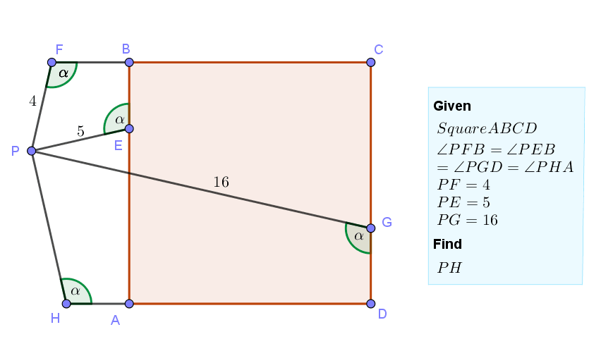 Geometry Problem 1501: Square, Exterior Point, Congruent Angles, Segment, Measurement