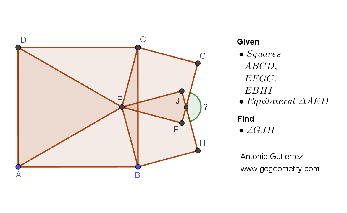 Geometry Problem 1504: Squares, Equilateral Triangle, Parallel, Angle