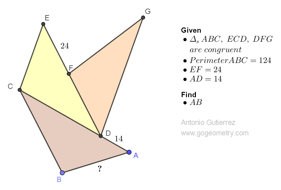 Geometry Problem 1510: Congruence of Triangles, Perimeter, Measurement. Difficulty Level: High School