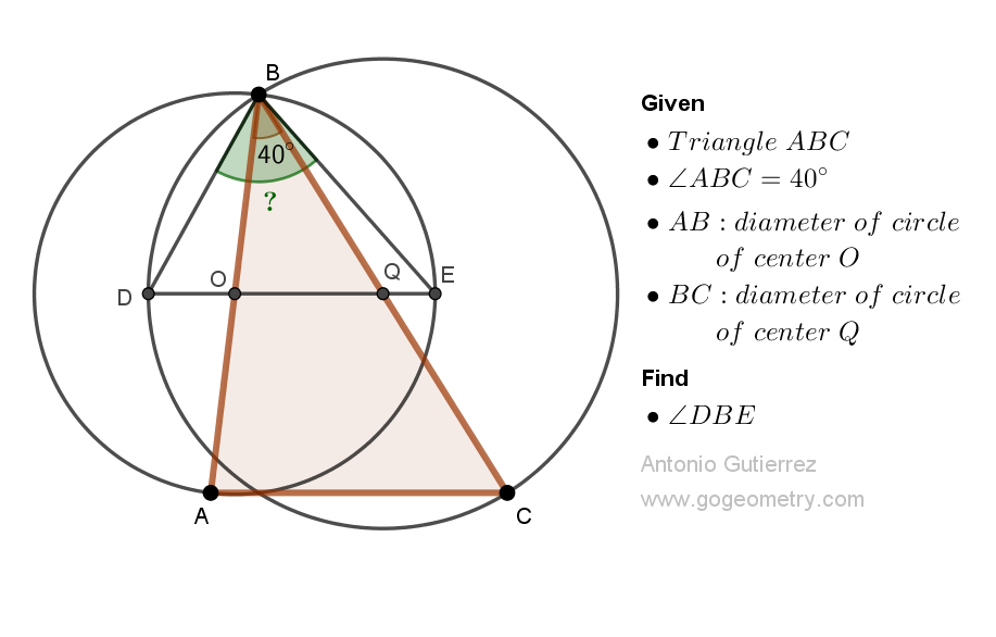 Geometry Problem 1521: Unlock the Secret to Finding the Measure of an Angle in a Triangle with Two Sides as Diameters of Circles. Difficulty Level: High School.