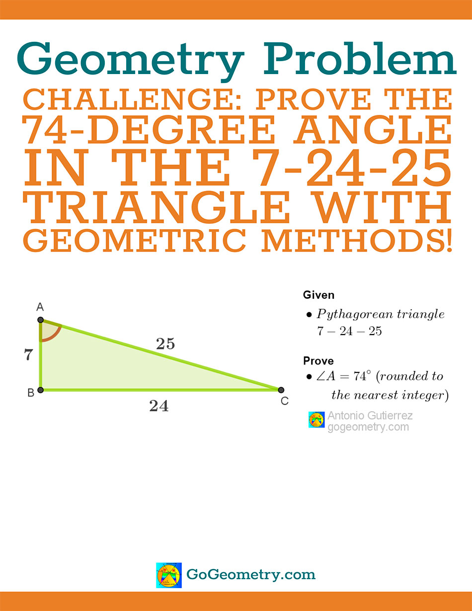 Flyer of Geometry Problem 1571 with Pythagorea Triple 7-24-25, Pythagorean Triangle-74-Degree Angle, using iPad Apps, Tutor