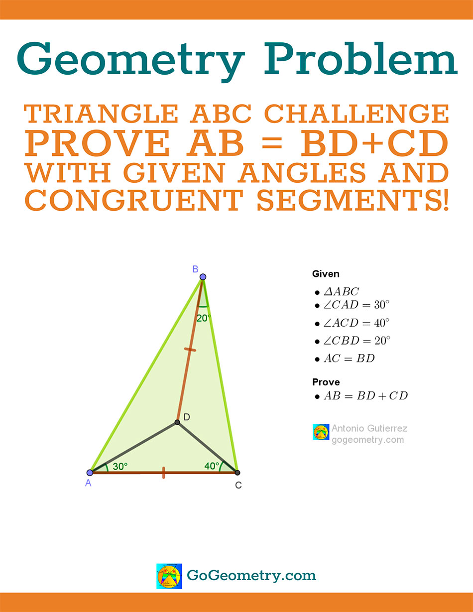 Flyer of Geometry Problem 1577 involving showing triangle ABC with interior point and angles of -20-30-40-degrees using iPad Apps, Tutor