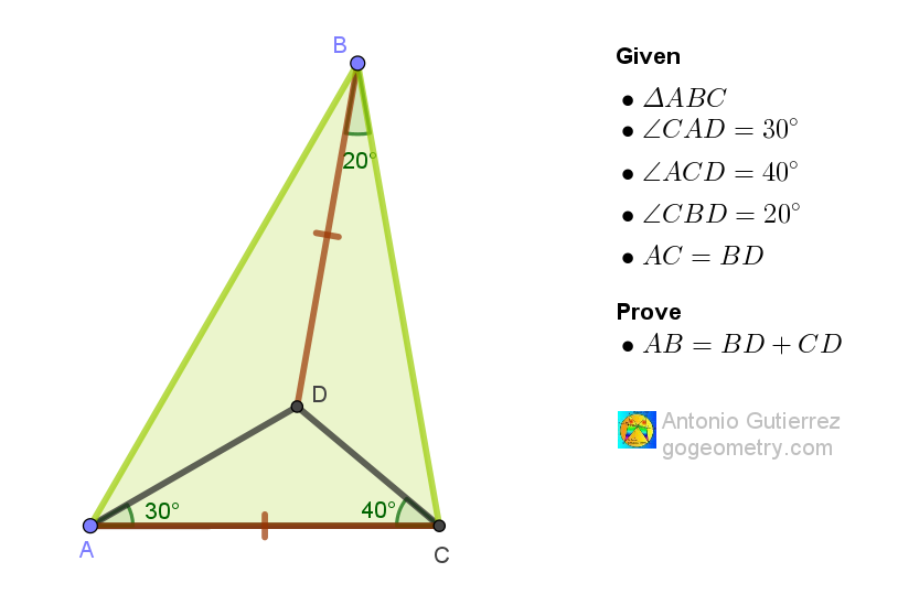 Geometry diagram 1577 showing Triangle ABC with Interior Point D and Given Angles
