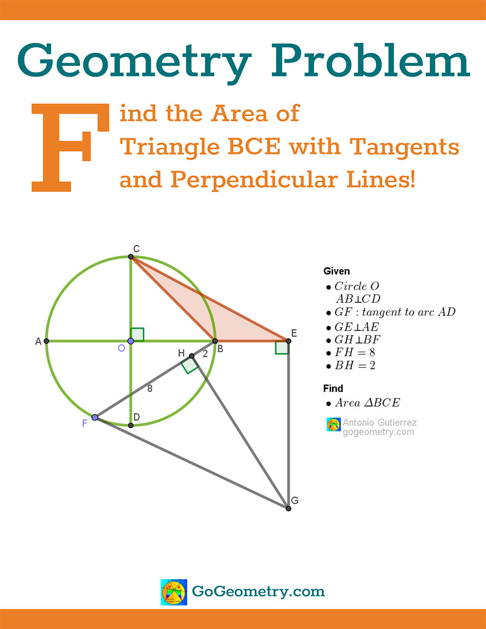 Flyer of Geometry Problem 1579 involving Circle, Perpendicular Diameters and Lines, Tangent and triangle area using iPad Apps, Tutor
