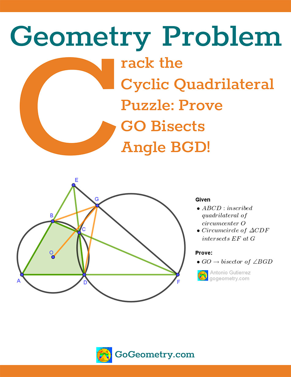 Flyer of Geometry problem 1581 involving a cyclic quadrilateral inscribed in a circle, intersecting lines, and angle bisection