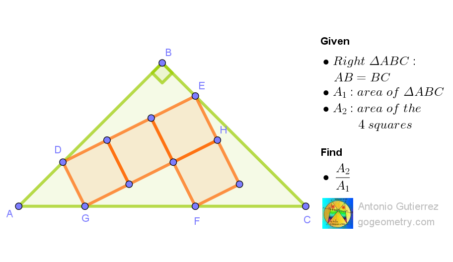 Diagram 1599 of a right-angled triangle with four equal squares arranged inside forming a rectangle and diagonal square