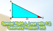 Special Right triangle, Catheti or legs ratio 1:2, 26.5 Degrees. Double angle